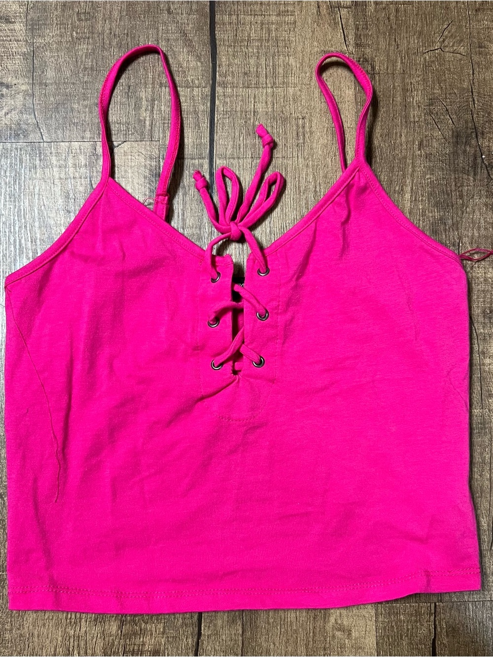 Ambiance Hot Pink Lace-Up Spaghetti Strap Cami